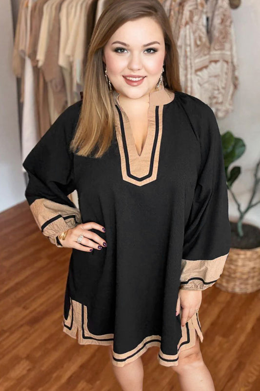 V-Neck Long Sleeve Shift Dress