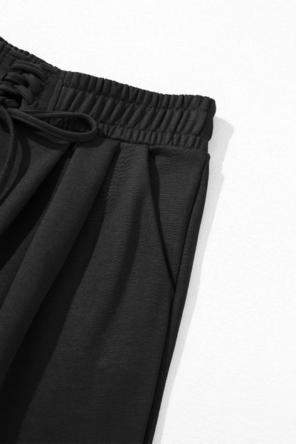 Dearlovers Black Tied Elastic High Waist Pleated Detail Solid Sweatpants