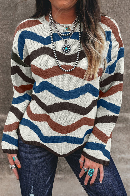 Multicolour Retro Wave Print Western Sweater
