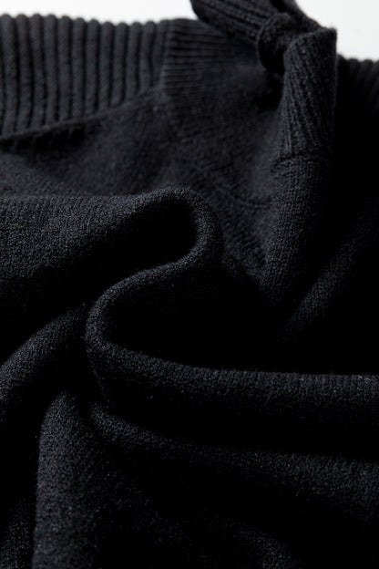 Black High Neck Puff Sleeve Sweater Pleated Mini Skirt 2pcs Knitted Outfit