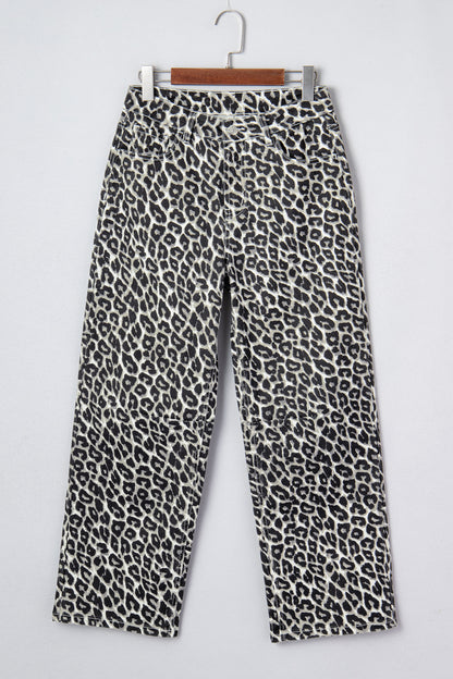 Black Leopard Print Barrel Jeans