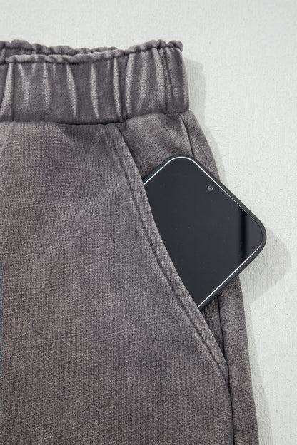 Dark Grey Mineral Wash Leopard Patchwork Loose Pants