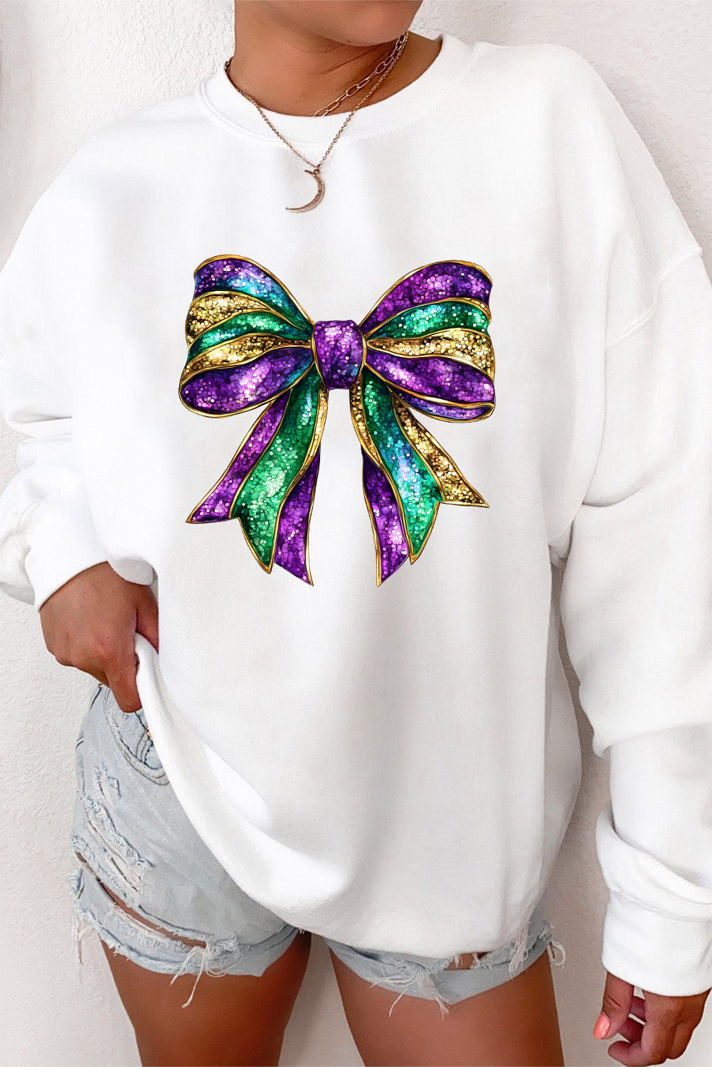Mardi Bow Graphic Drop Shoulder Sweatshirt