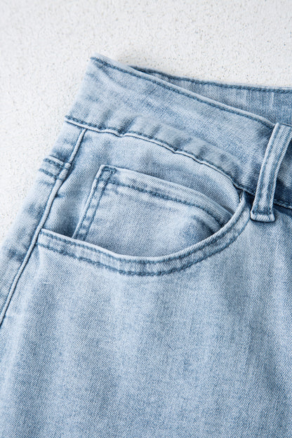 Beau Blue Bow Knot Side Detail Straight Leg Loose Jeans