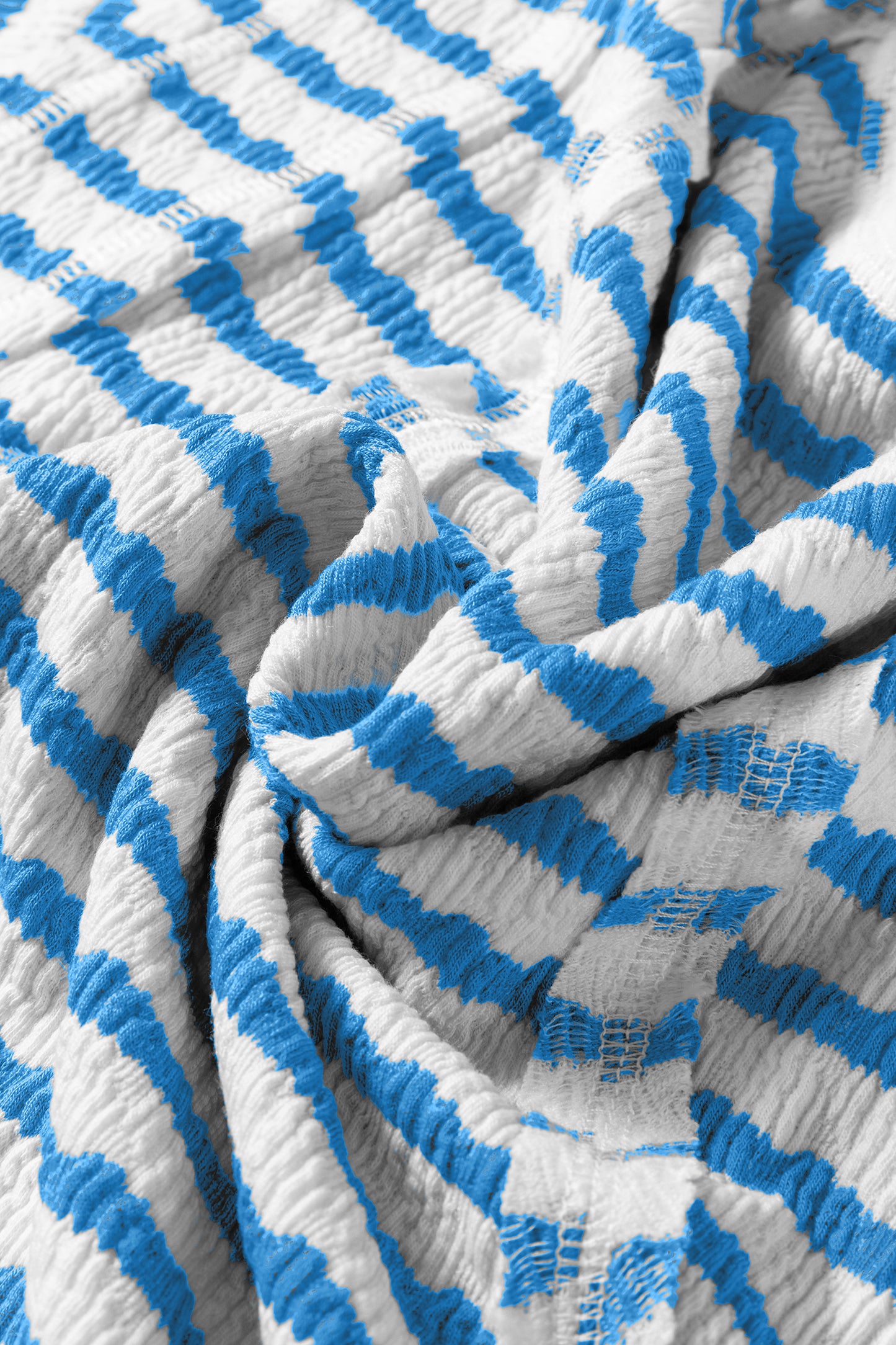 Blue Stripe Textured Short Sleeve Patchwork T Shirt