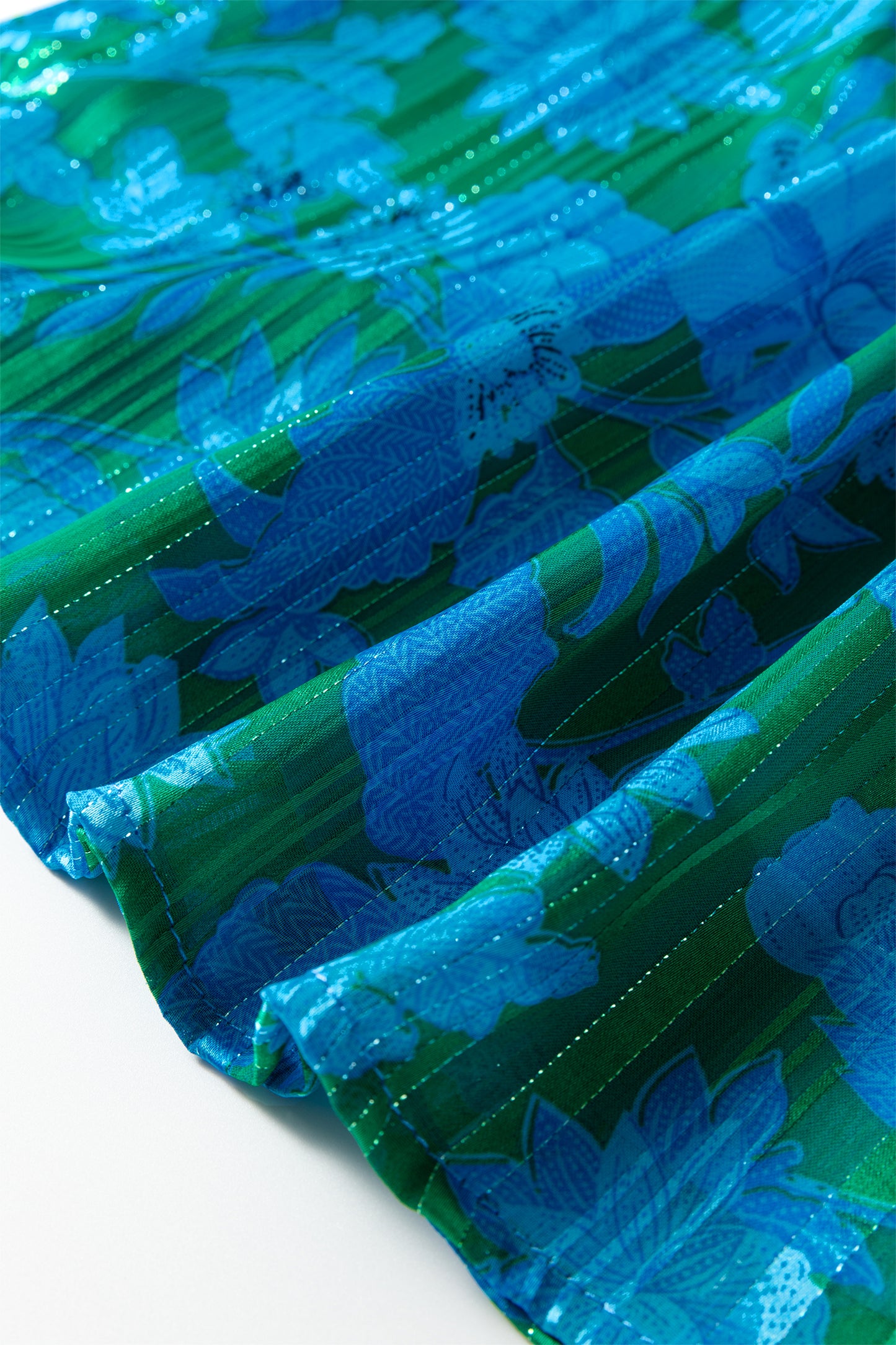 Green Floral Print Ruffled Sleeve Summer Blouse