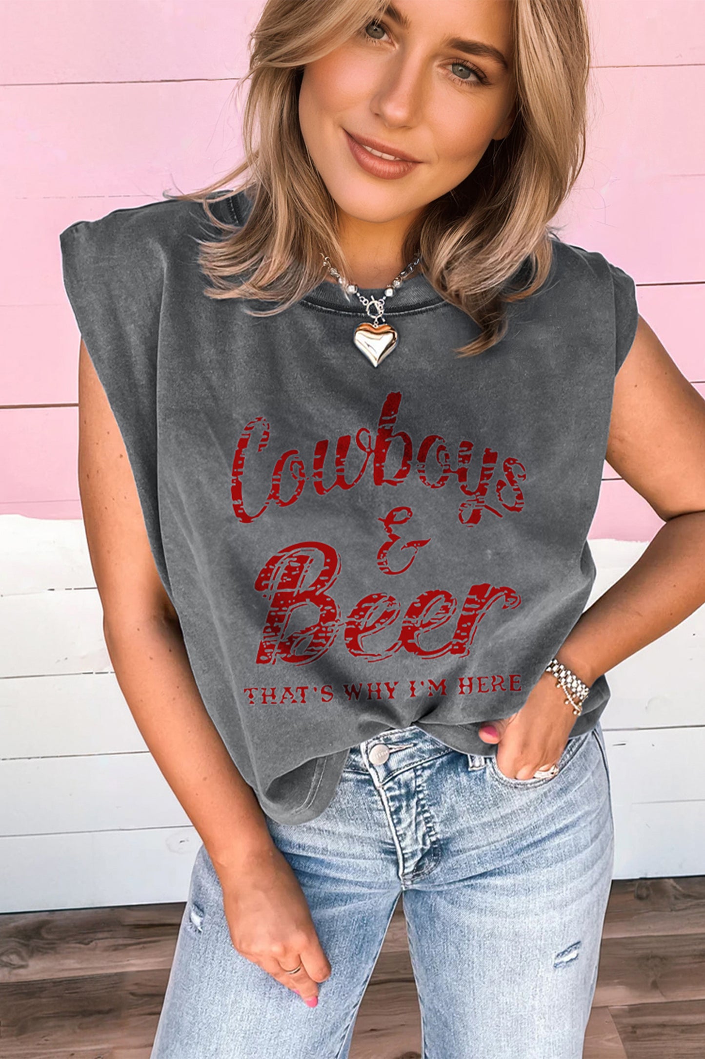 Sleet Cowboy & Beer Western Graphic Mineral Wash Tank Top