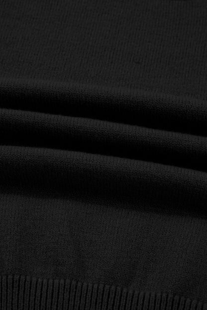 Black High Neck Puff Sleeve Sweater Pleated Mini Skirt 2pcs Knitted Outfit