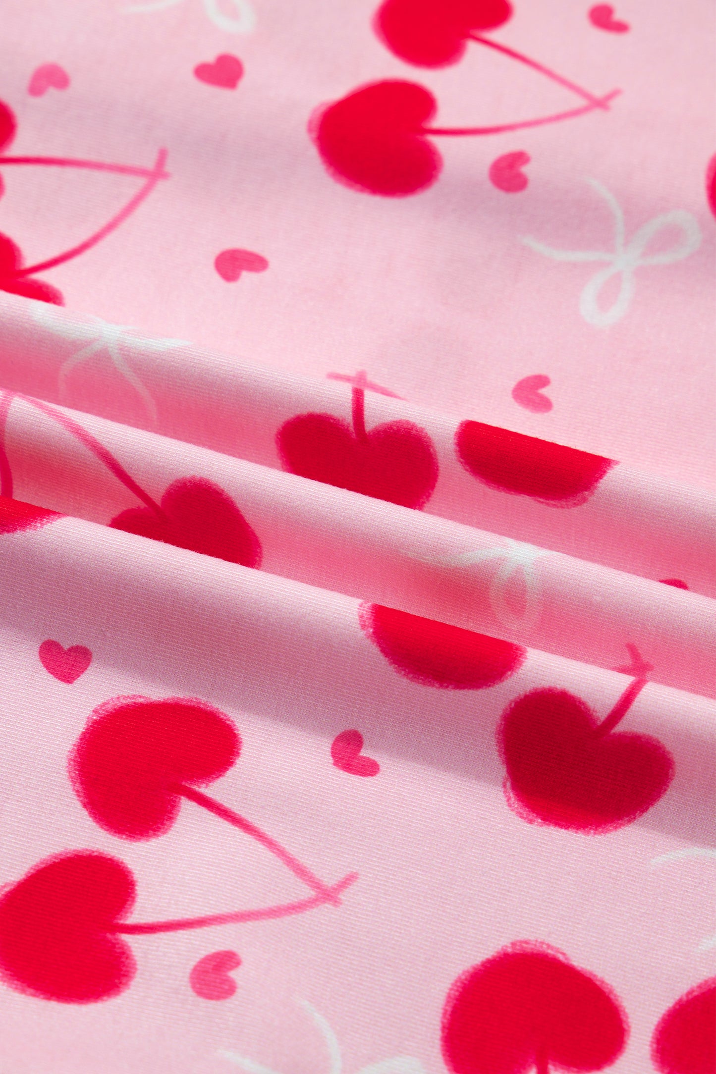 Rose Cherry Bow Mixed Print Scalloped Pajama Set