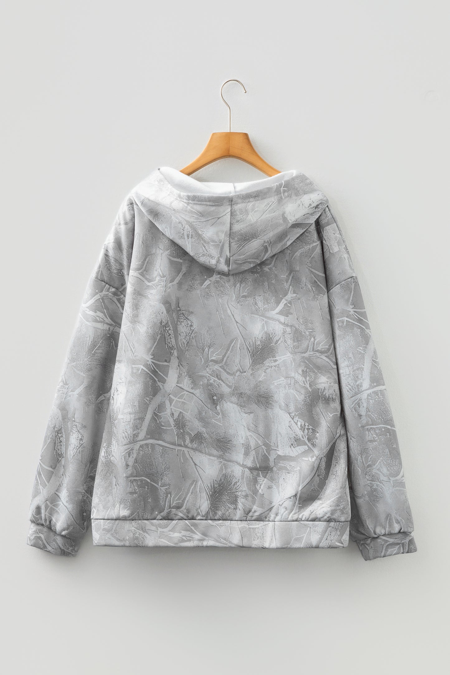 Gray Plus Size Camouflage Woodland Print Oversized Sporty Hoodie