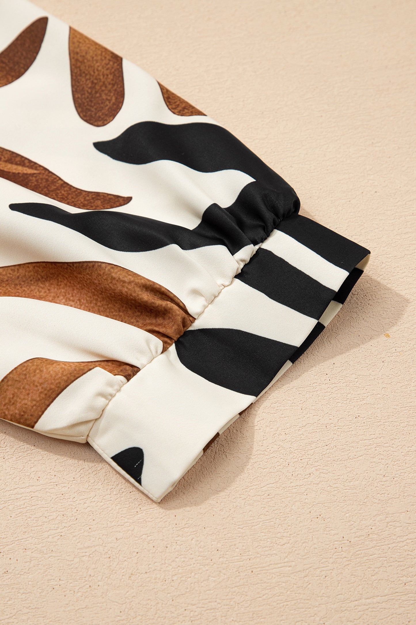 Brown Abstract Puff Sleeve Blouse