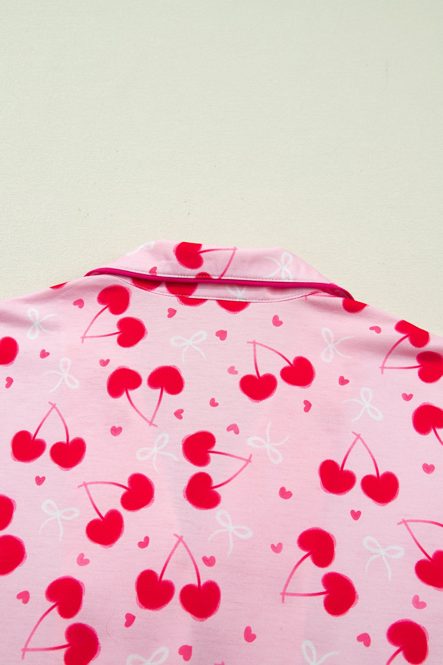 Rose Cherry Bow Mixed Print Scalloped Pajama Set