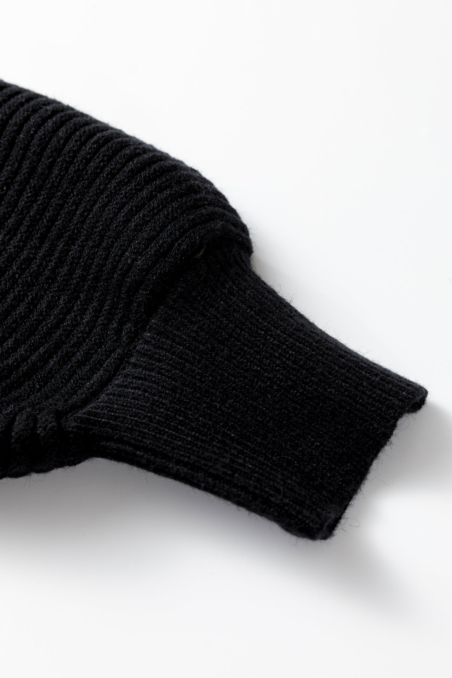 Black High Neck Puff Sleeve Sweater Pleated Mini Skirt 2pcs Knitted Outfit