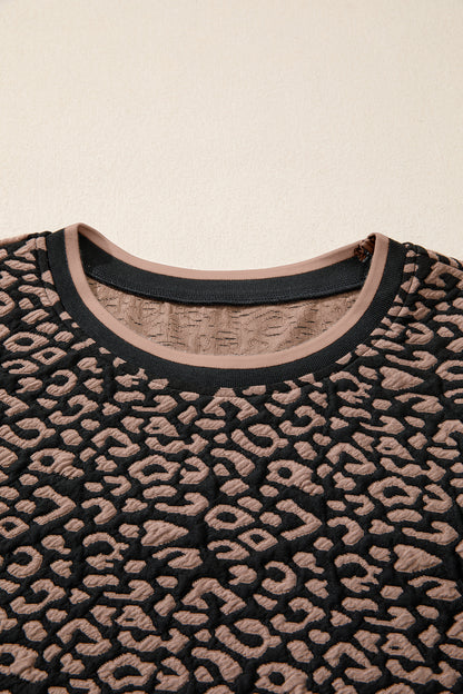 Black Leopard Print Bubble Sleeve Shift Mini Dress