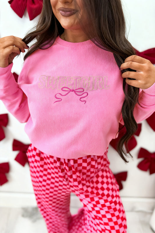 Bonbon Sweet Girl Embroidered Graphic Rib Textured Top