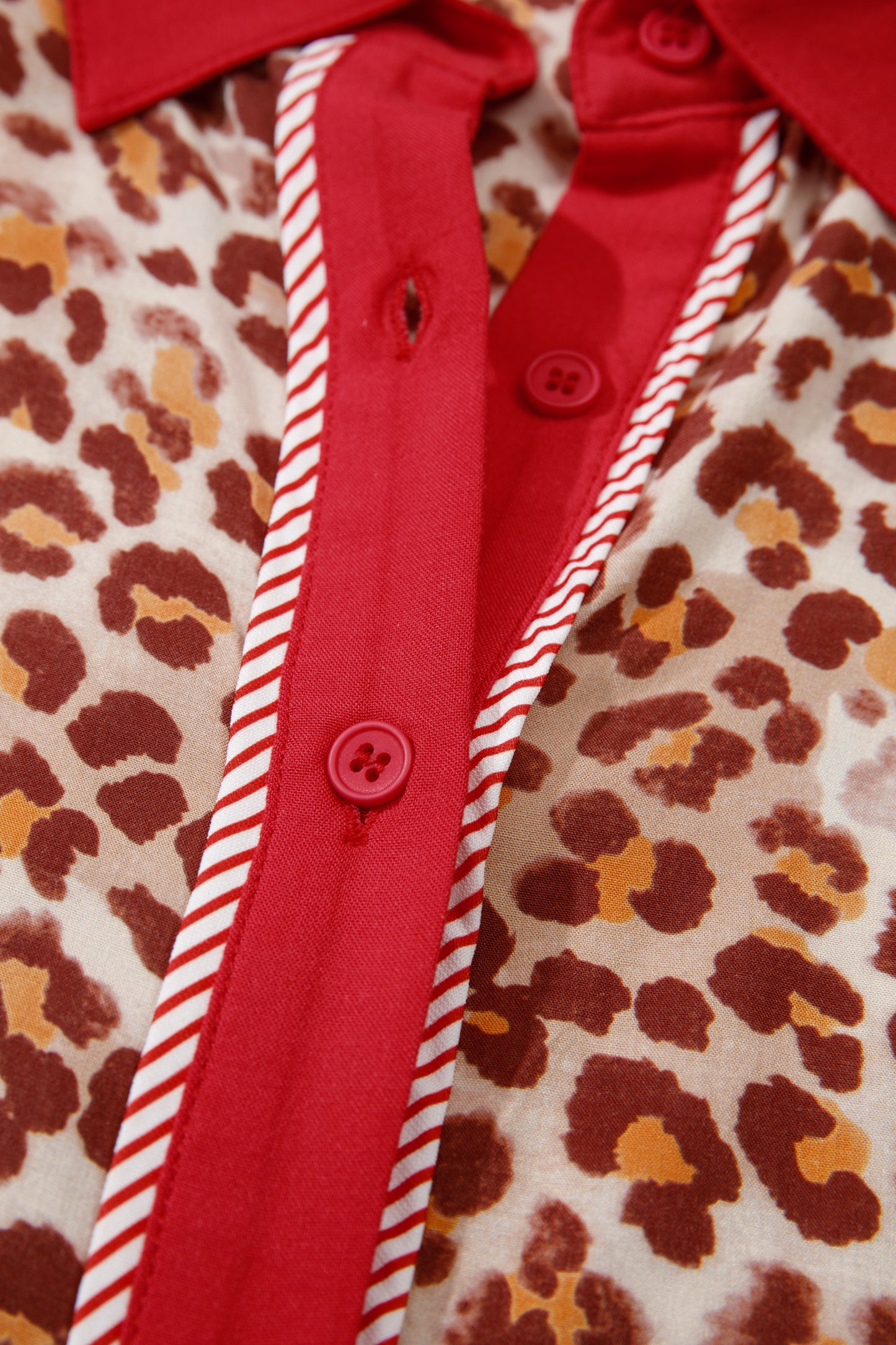 Brown Contrast Trim Leopard Top and Pant Set