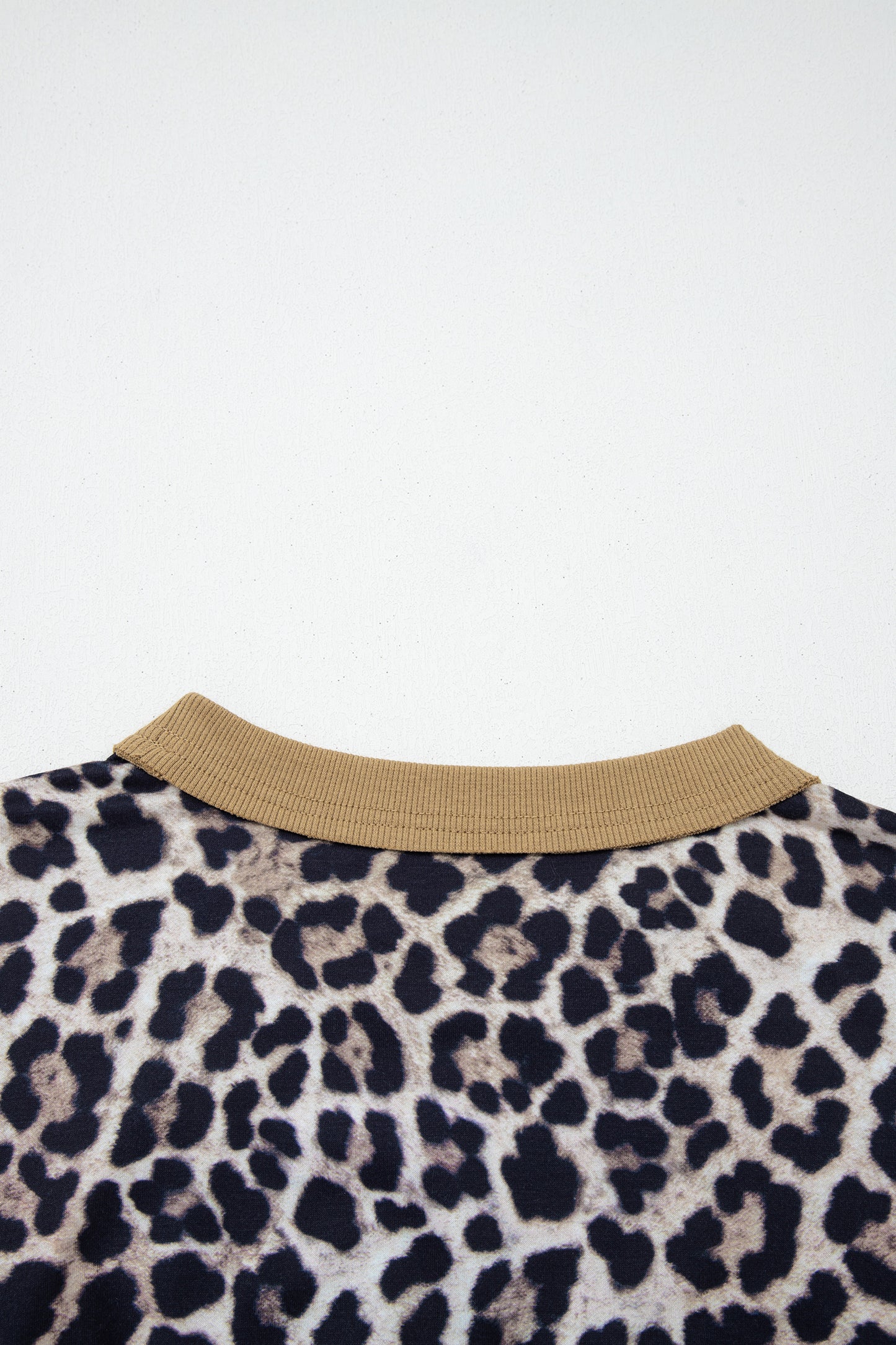 Brown Leopard Print Color Block Patchwork 3/4 Sleeve Loose Top