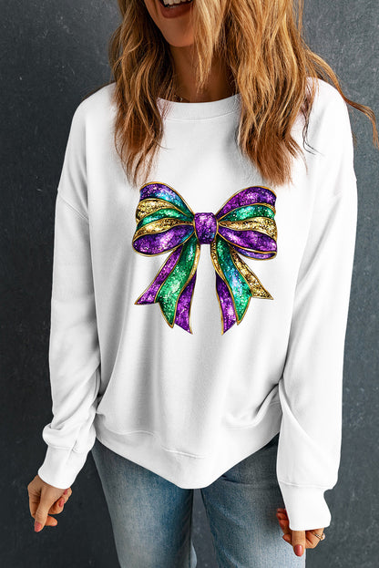 Mardi Bow Graphic Drop Shoulder Sweatshirt