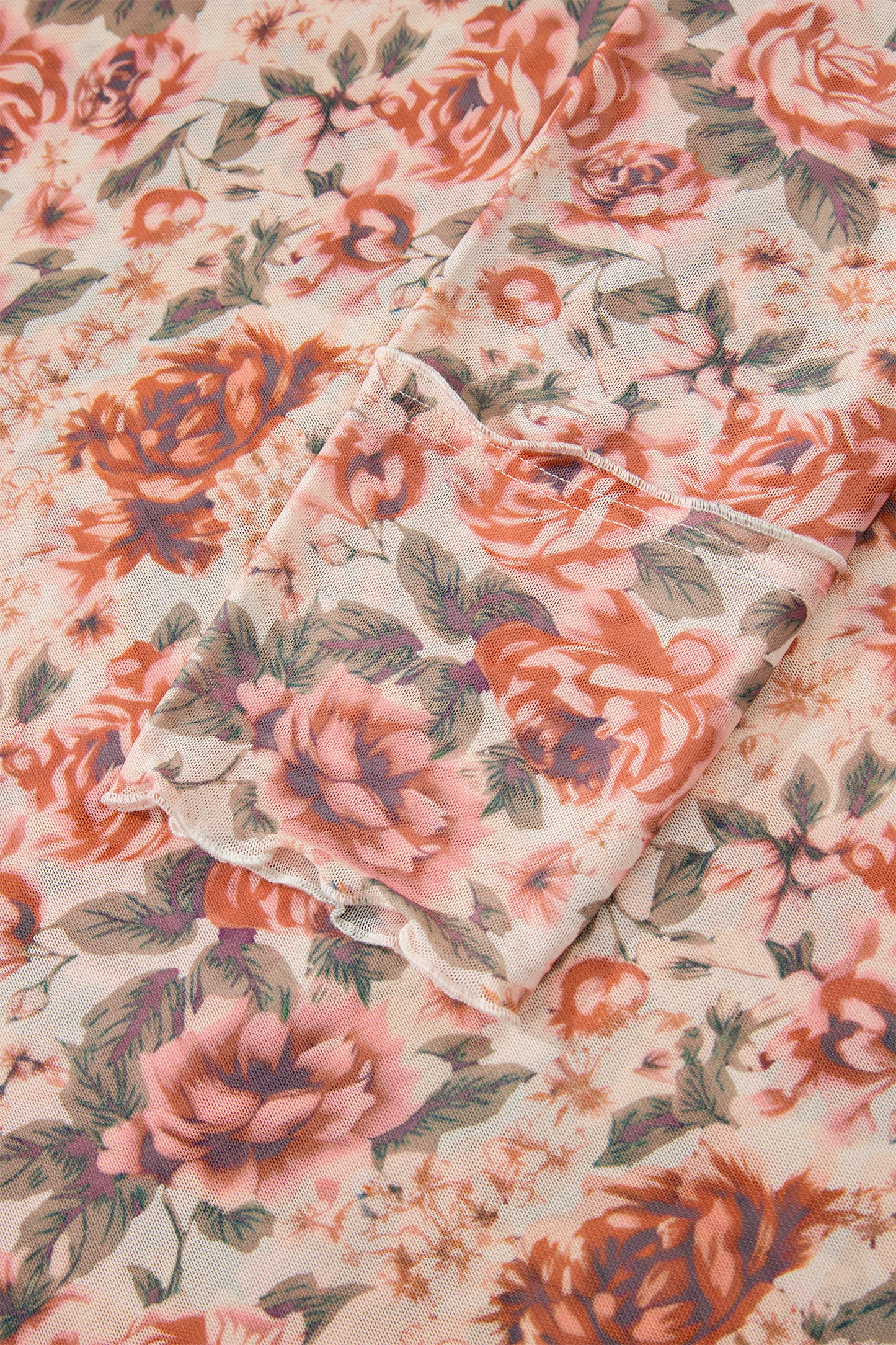 Pink Plus Size Floral Mock Neck Long Sleeve Slim Top