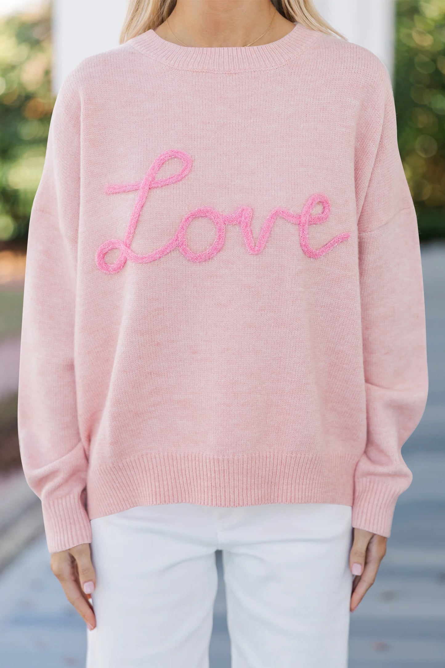 Pink Corded Love Script Graphic Baggy Sweater