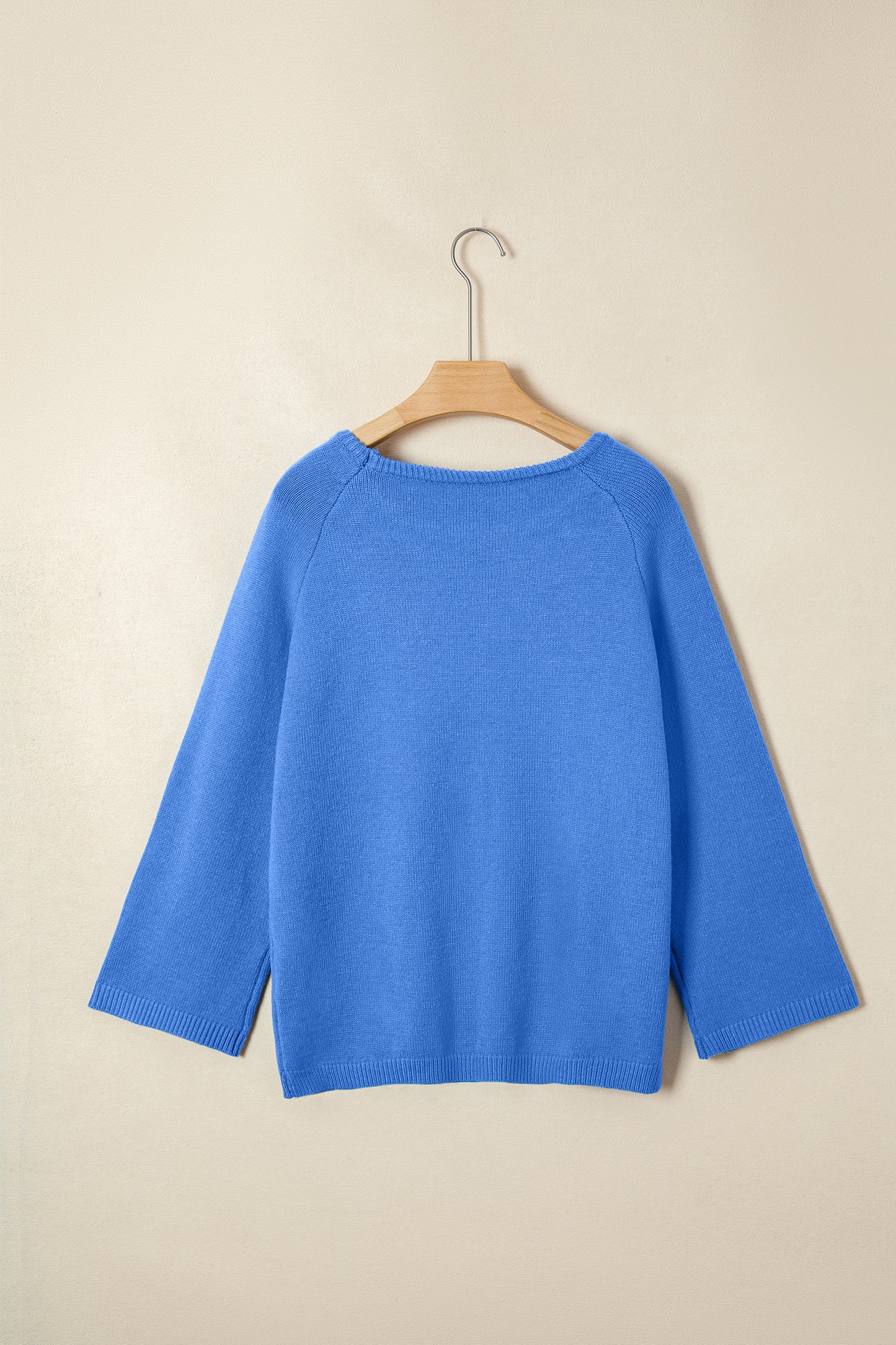 Sky Blue Solid Color Knit Loose Bracelet Sleeve Dolman Sweater