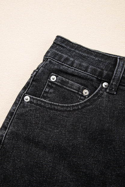 Carbon Grey Mineral Wash Ripped Raw Hem Denim Mini Skirt