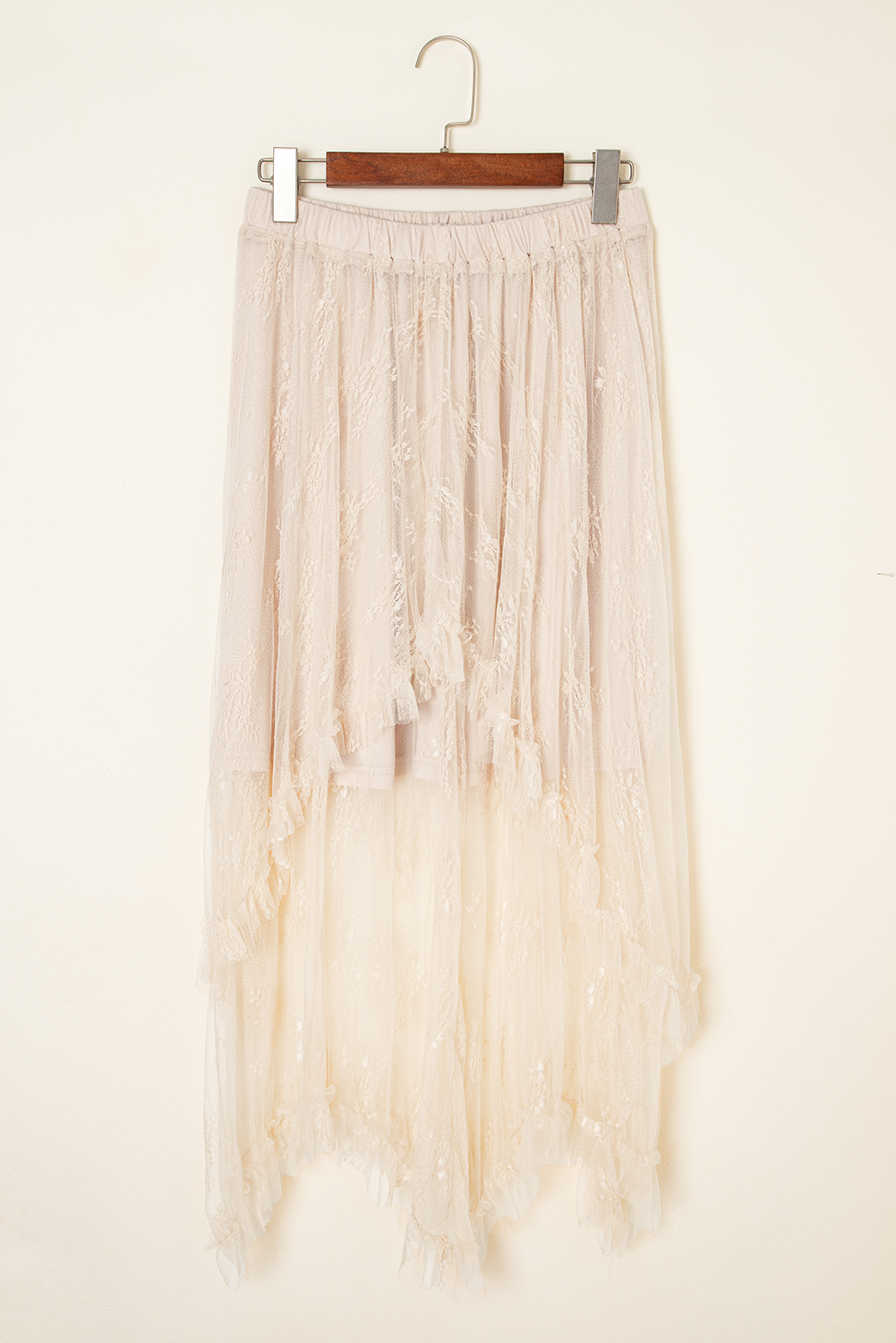 Apricot Lace Cascading Tiered High Waist Maxi Skirt