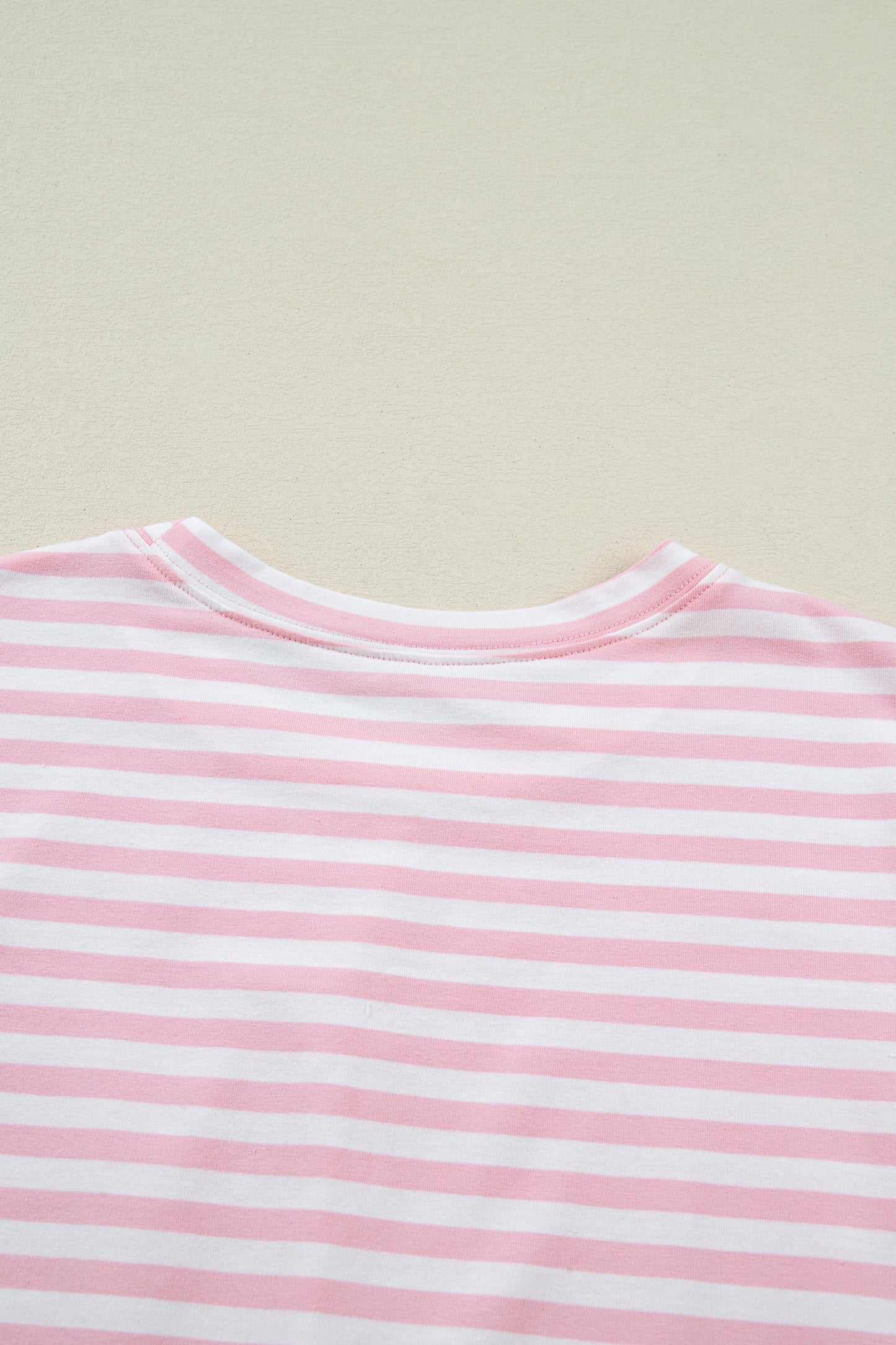 Pink Stripe Drop Shoulder Round Neck Top and Buttoned Straight Pants Two Piece Set