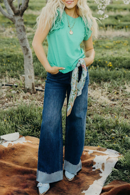 The Savannah Spring Eyelet Cap Sleeve Top