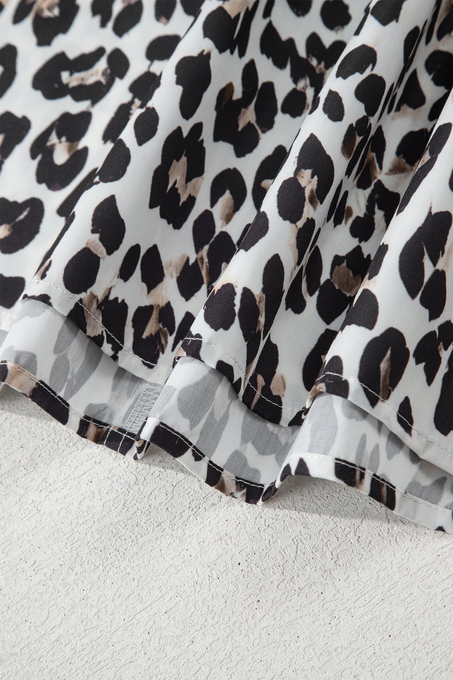 Multicolour Leopard Print Contrast Trim Button Split Neck Plus Long Sleeve Top