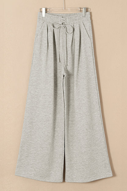 Gray Tied Elastic High Waist Pleated Detail Solid Sweatpants
