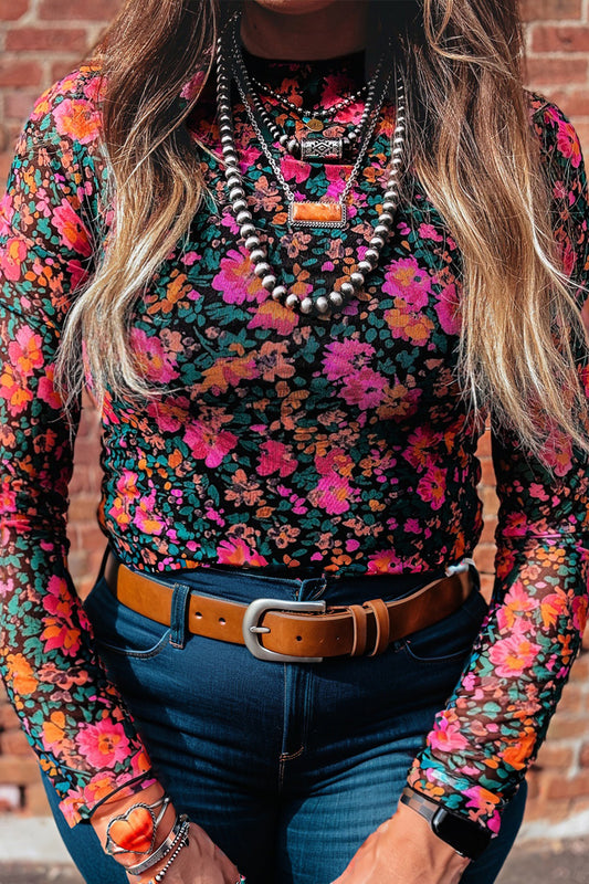 Rose Plus Size Vintage Floral Mesh Top