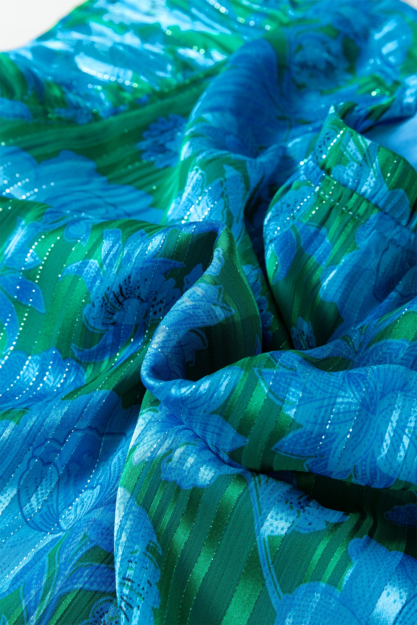 Green Floral Print Ruffled Sleeve Summer Blouse