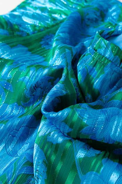 Green Floral Print Ruffled Sleeve Summer Blouse